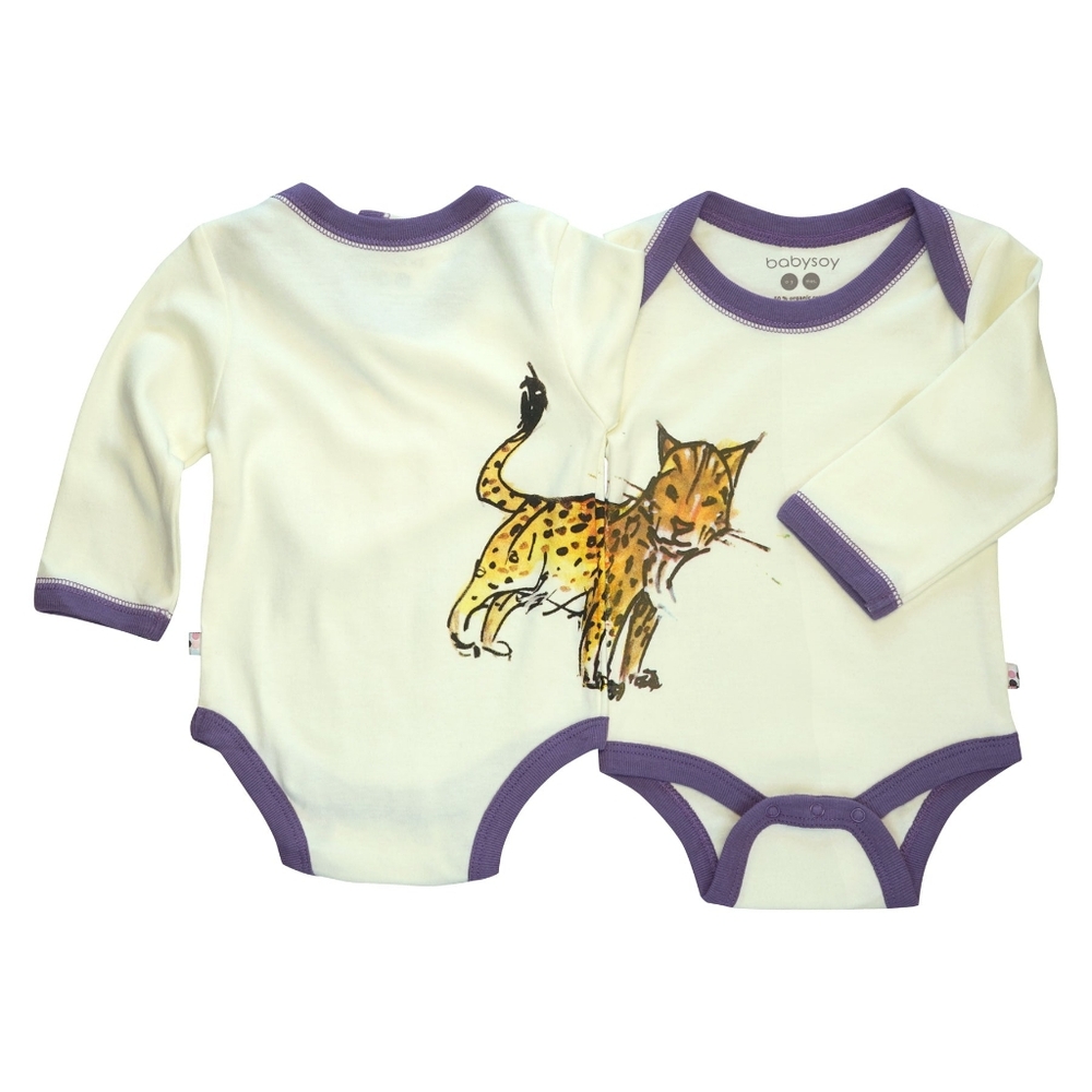 {Babysoy x Jane Goodall Collection} Cream & Purple Lynx Cat Long Sleeve …